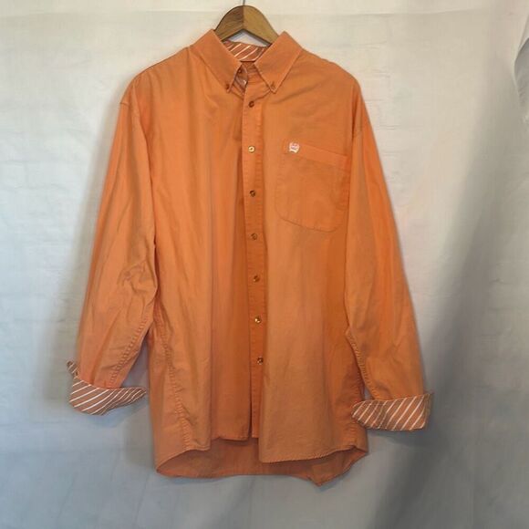 Cinch Mens Orange Long Sleeve Button Front Western Cowboy Cotton Shirt size L - Picture 4 of 6